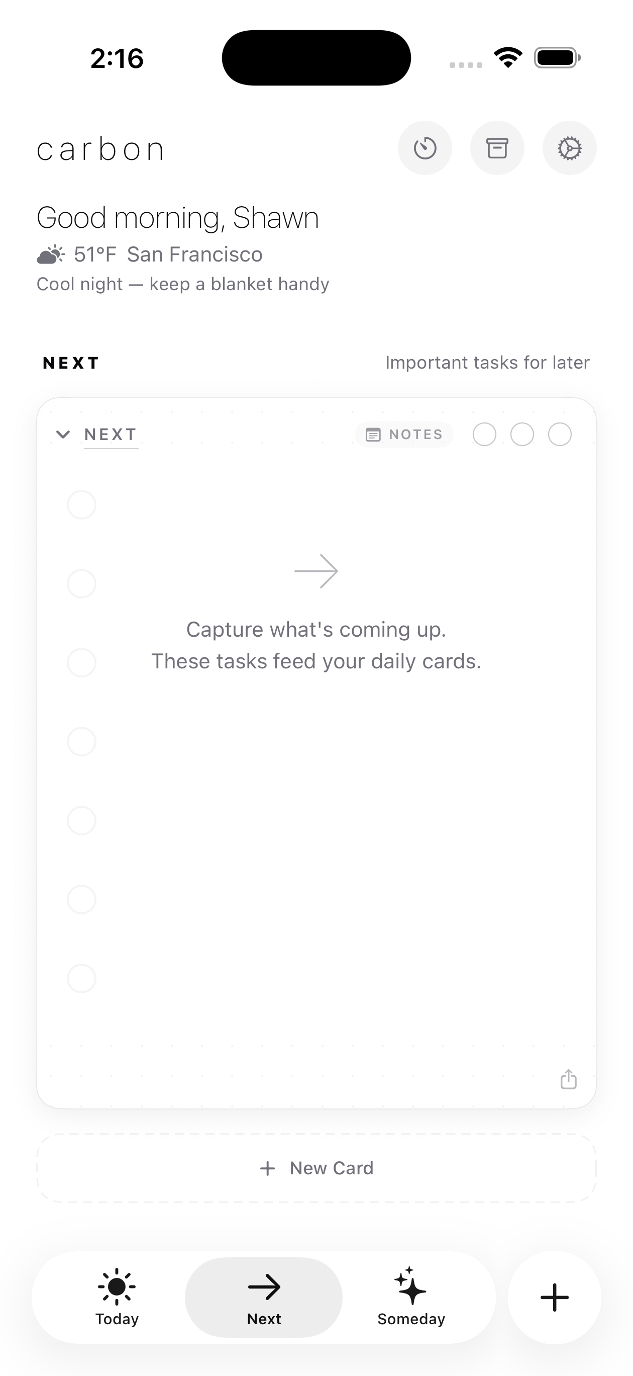 Carbon Next Card - Light mode