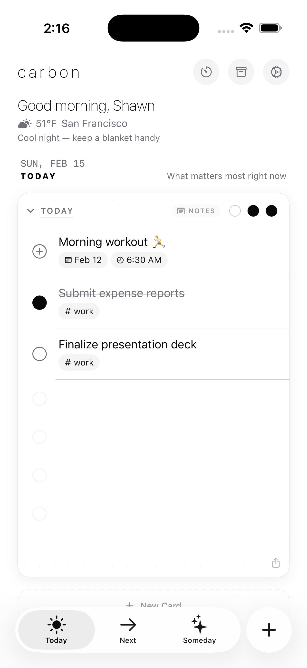 Carbon Today Card - Light mode